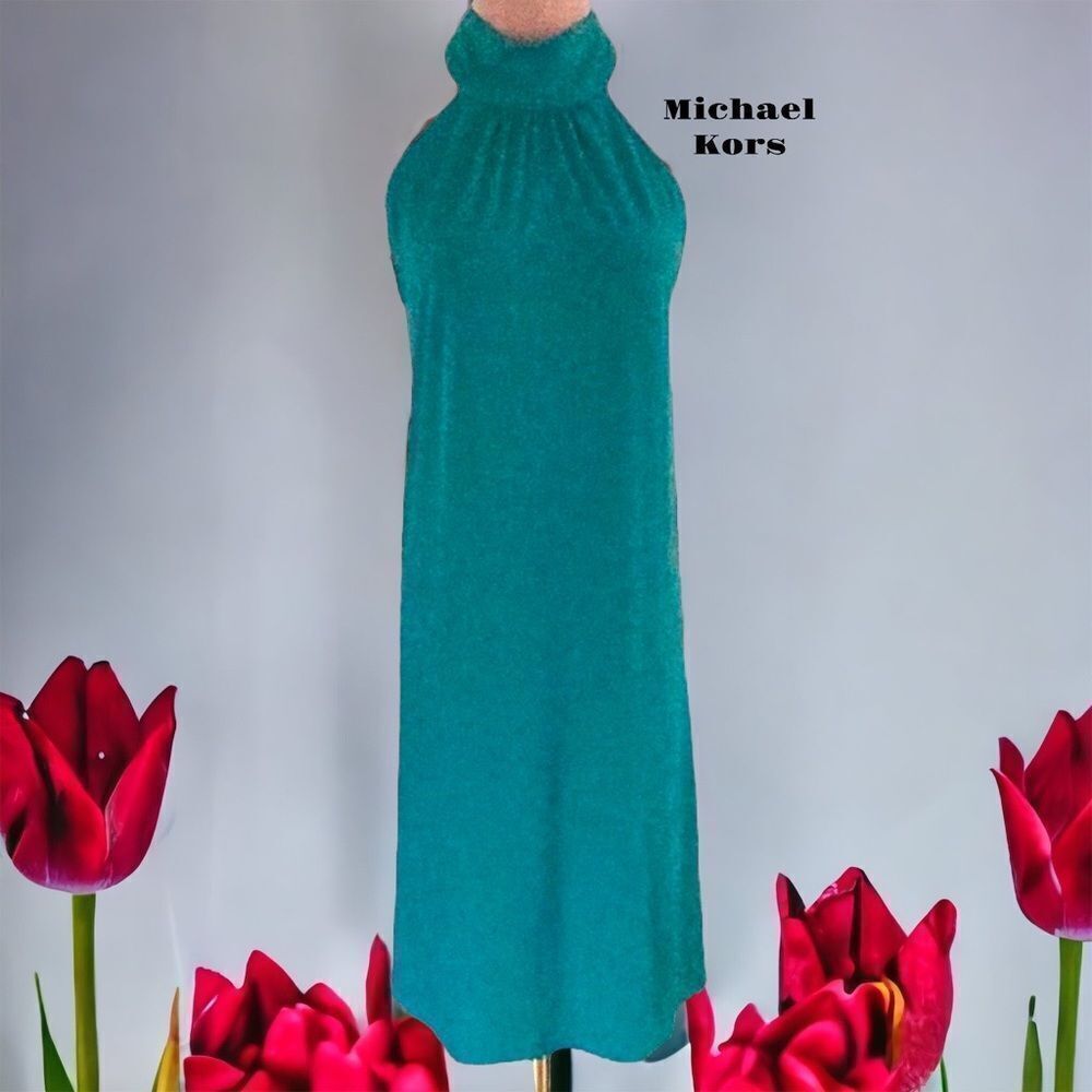 MICHAEL KORS SLEEVELESS HALTER MINI DRESS GREEN MEDIUM